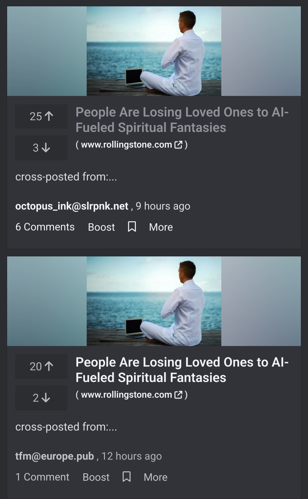 Screendump showing the last two times this has been shared, three hours apart with no other posts between them.